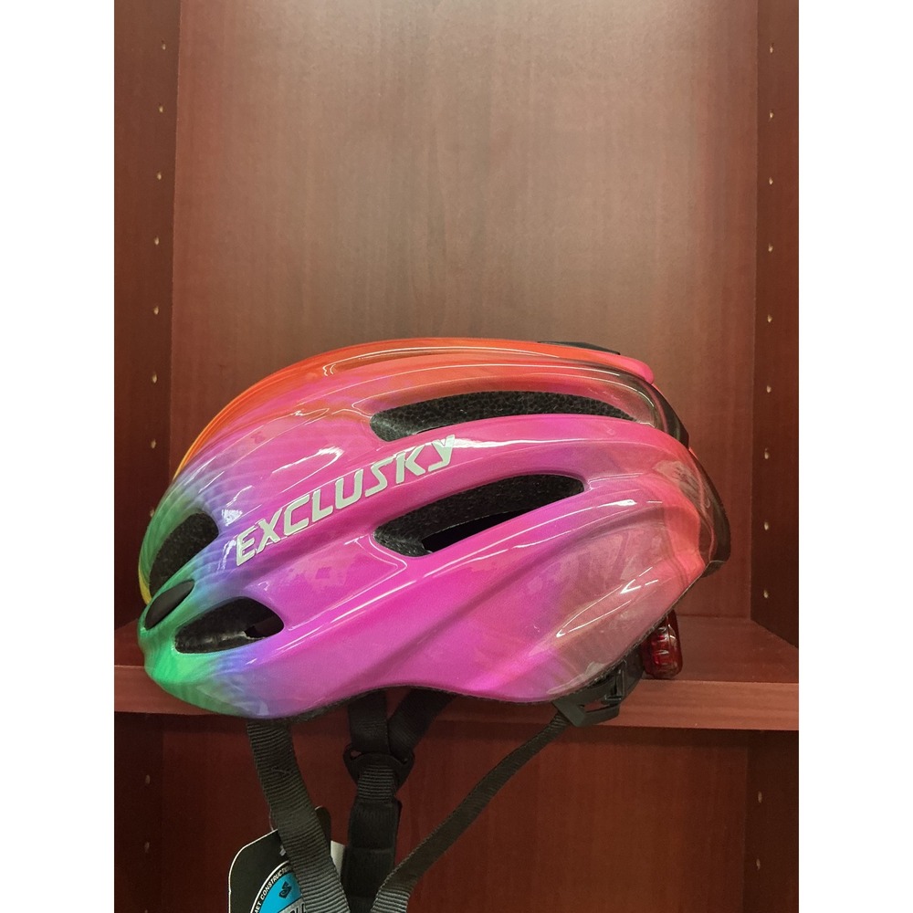 Exclusky Rainbow Gradient kids Bike Helmet with Rear LED Light In-Mold Safety